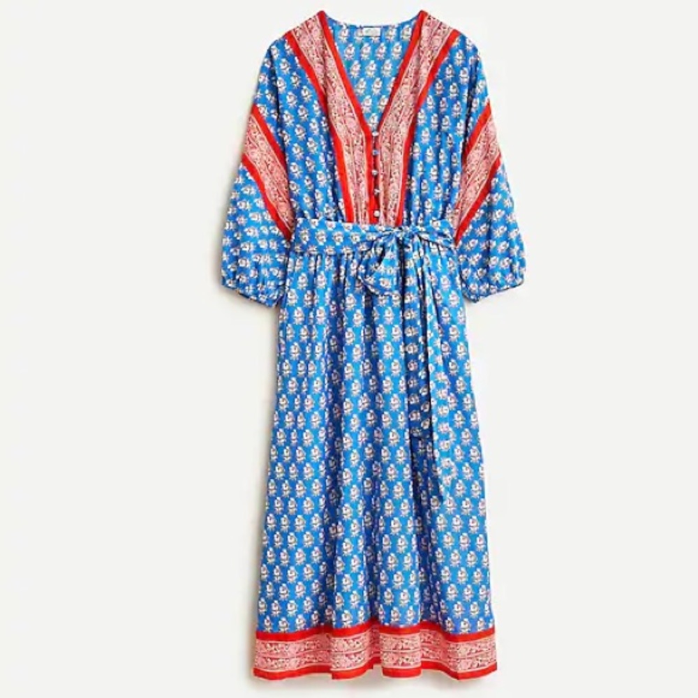 JCrew tie waist block print dress